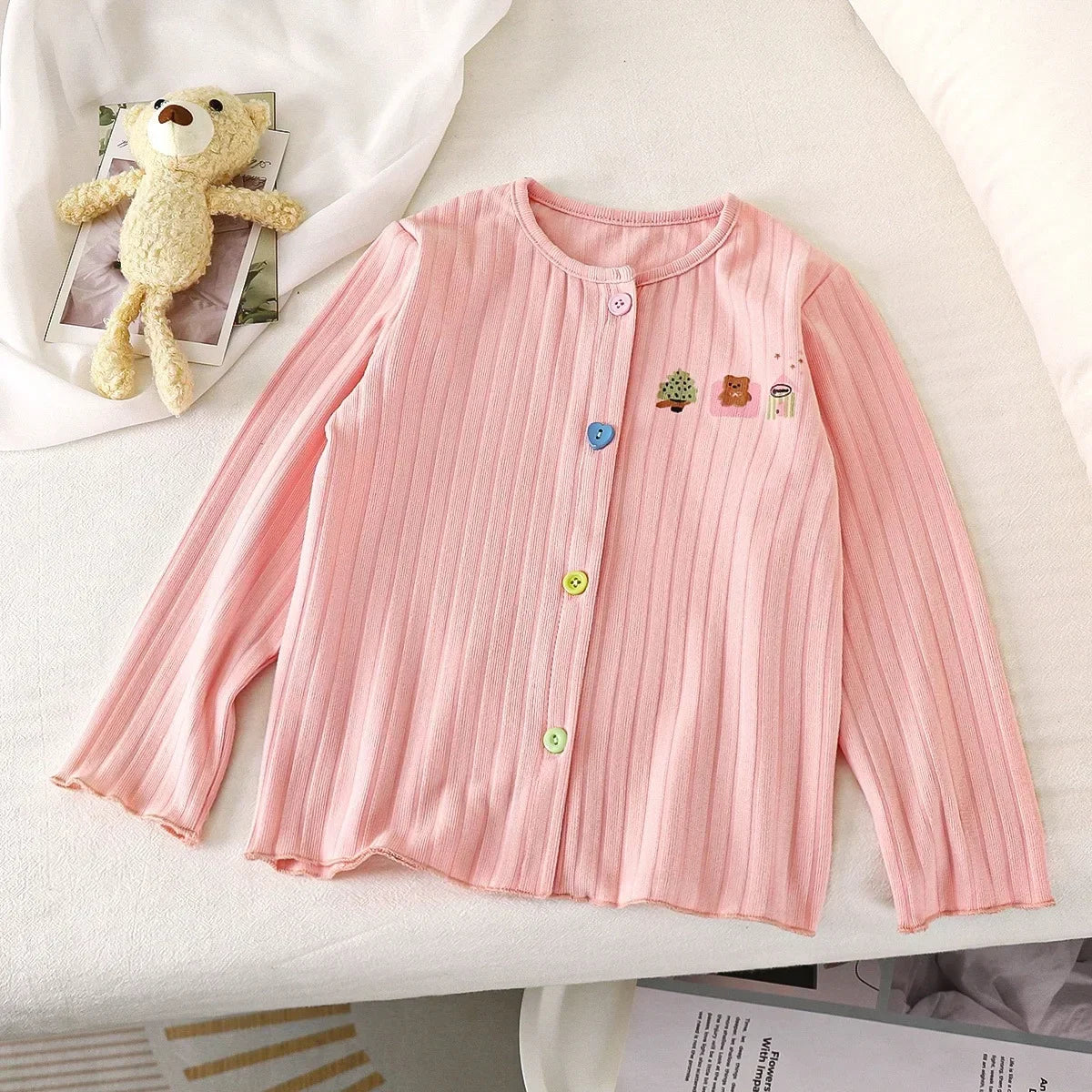 Girls New Autumn Cardigan Baby Girls Spring Printed Long Sleeve Tops Simple Solid Color Tees Jacket Baby Children's Clothing