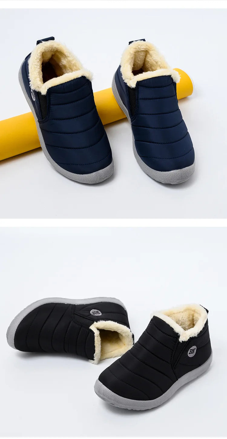 Botas de invierno para hombre, impermeables, de algodón, ligeras, sin cordones, planas, hasta el tobillo, tallas grandes 47, unisex, para la nieve.