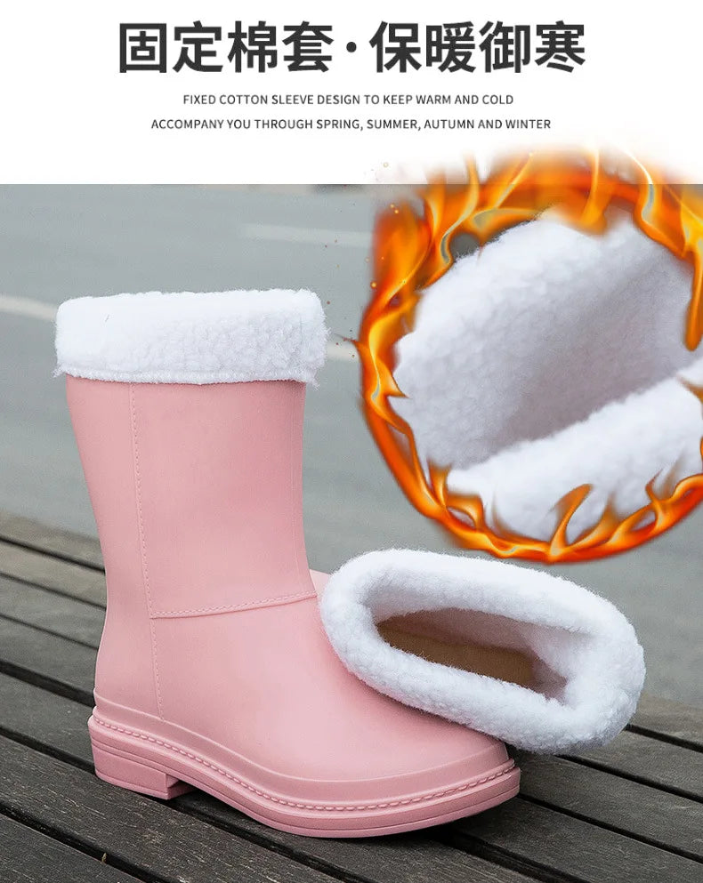 Rubber Women Rain Boots PVC Waterproof Women Shoes Non-Slip Women Water Shoes Outdoor Women Boots Zapatos Impermeable Mujer