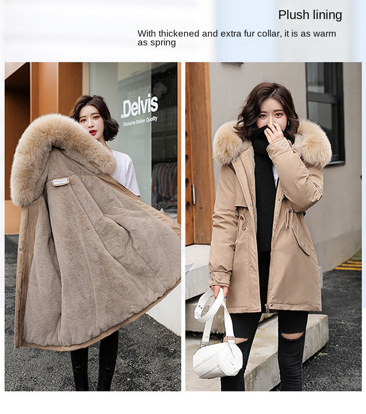 Women Parka Fashion  2023 Winter Jacket Slim with Fur Collar Warm Snow Wear Padded Clothes Long Coat Wool Liner Hooded Parkas