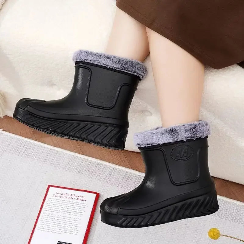 New High Top Waterproof Cotton Shoes for Women Plus Velvet Warm Waterproof Cotton Boots Rain Boots Botas Altas Plataforma Mujer