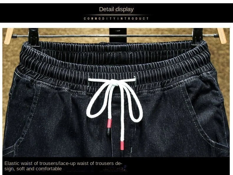 Pantalones vaqueros de mezclilla con cordón ajustable para hombre, versátiles, de moda para otoño, con cintura elástica, estilo harén, informales, para exteriores, 2022