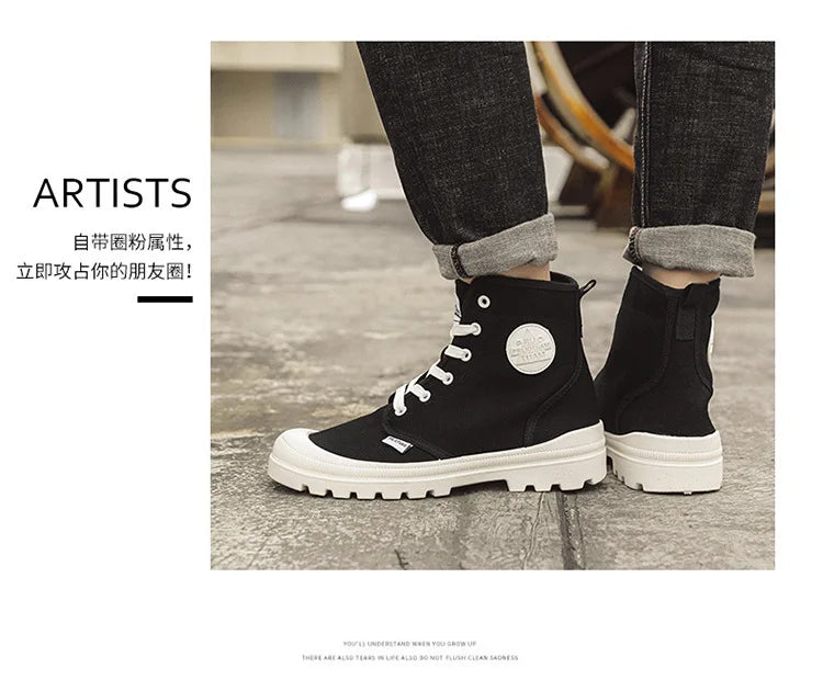 Nouvelles bottes montantes tendance pour hommes, confortables et décontractées, idéales pour l'extérieur, la jungle et l'alpinisme. Bottes à plateforme larges.