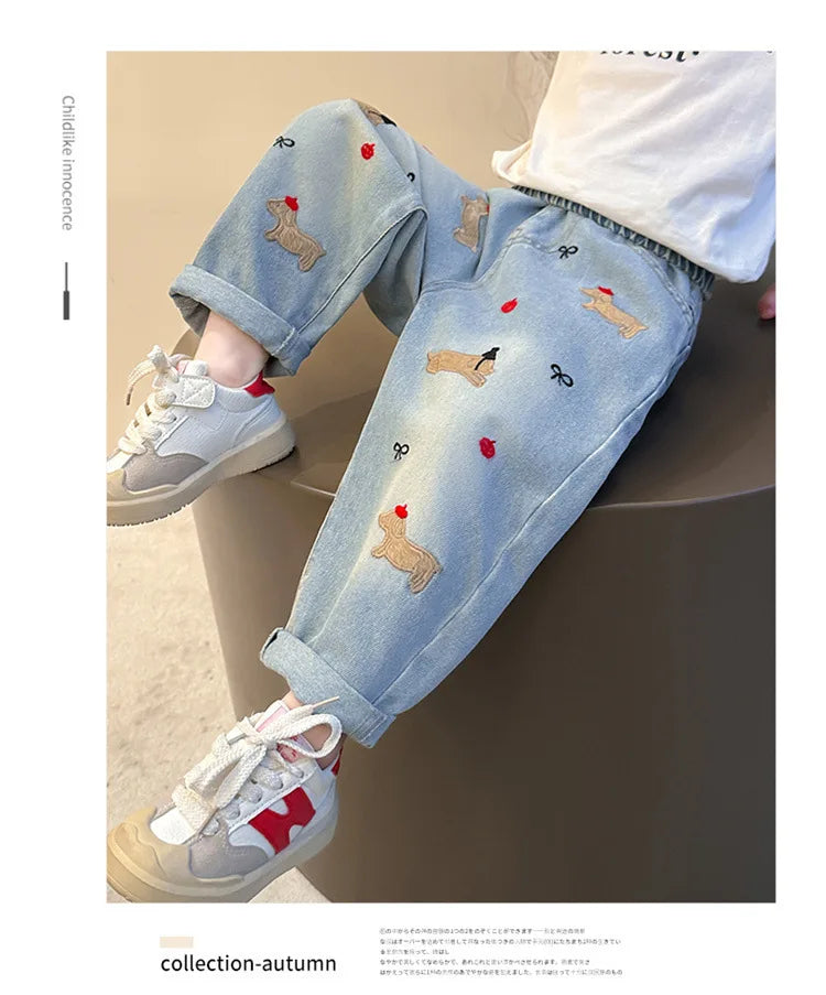 2025 New Girls Jeans Loose Straight Leg Pants for Toddler Baby Casual Wear Spring Autumn