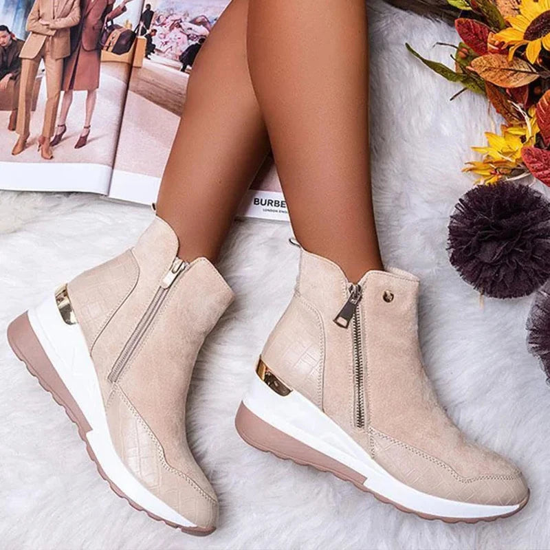 Women Boots Autumn Winter New Low-top Vulcanized Shoes Thick-soled Wedge and Ankle Boots Zipper Sneakers Women's Shoes Plus Size