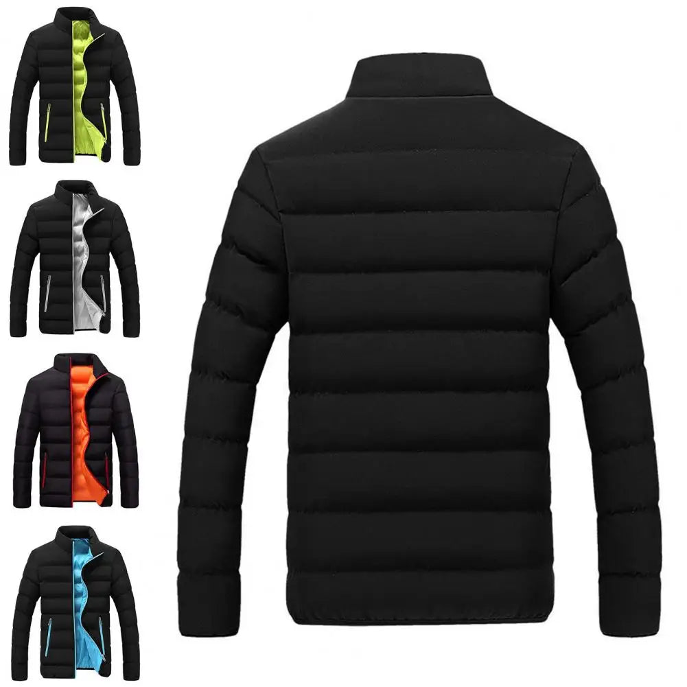 Parkas Zipper Pockets Long Sleeve Men Padded Cotton Coat Zipper Closure Stand Collar Slim Male Puffer Coat Male Windbreaker
