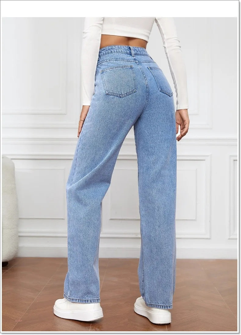 Women's Hot Sale High Waist Stretch Washed Denim Fashionable Straight Jeans Women's Pants women jeans black pants woman clothing