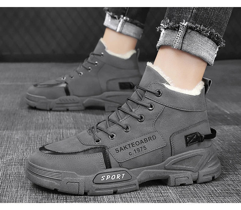 Botas nuevas para hombre, de invierno, de felpa, para la nieve, estilo casual, para exteriores, con cordones, cálidas, antideslizantes, hasta el tobillo.