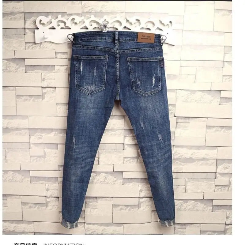 Spring Summer Work Wear Men Luxury Casual Fashion Korean Style Clothes Hip-hop Jeans Slim Japanese Streetwear Beggar Feet Pants