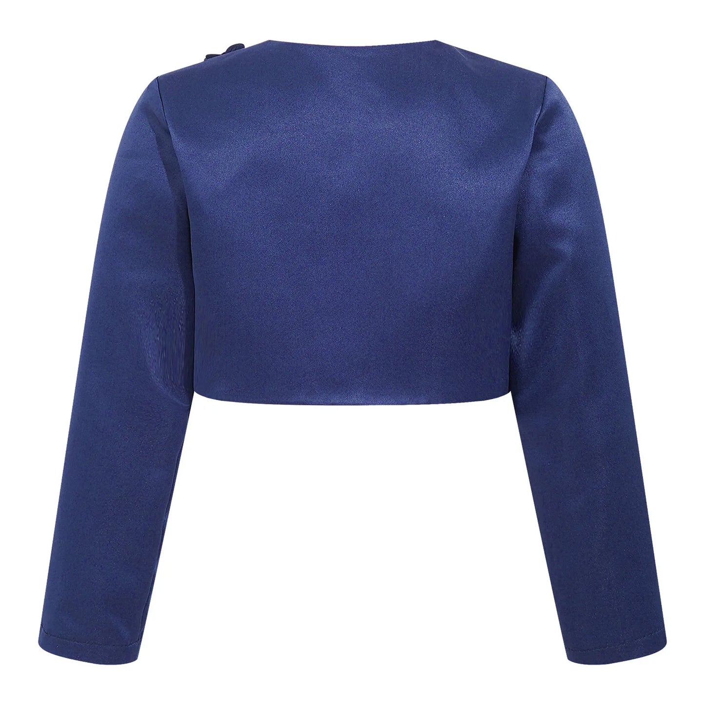 Kids Girls Satin Bolero Jackets Rhinestone Flower Elegant Cardigan Long Sleeve Open Front Shrug Cape Wedding Party Dress Outwear
