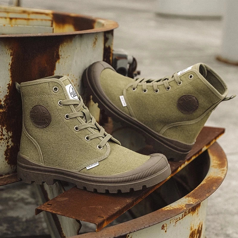 Nouvelles bottes montantes tendance pour hommes, confortables et décontractées, idéales pour l'extérieur, la jungle et l'alpinisme. Bottes à plateforme larges.