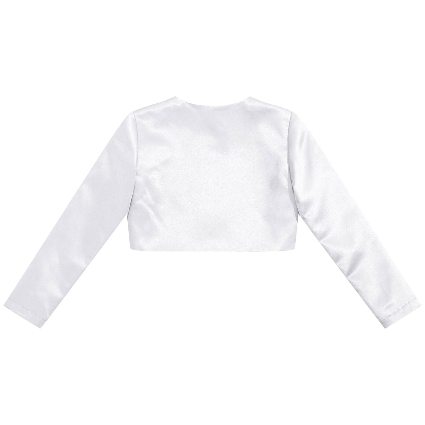 Kids Girls Satin Bolero Jackets Rhinestone Flower Elegant Cardigan Long Sleeve Open Front Shrug Cape Wedding Party Dress Outwear