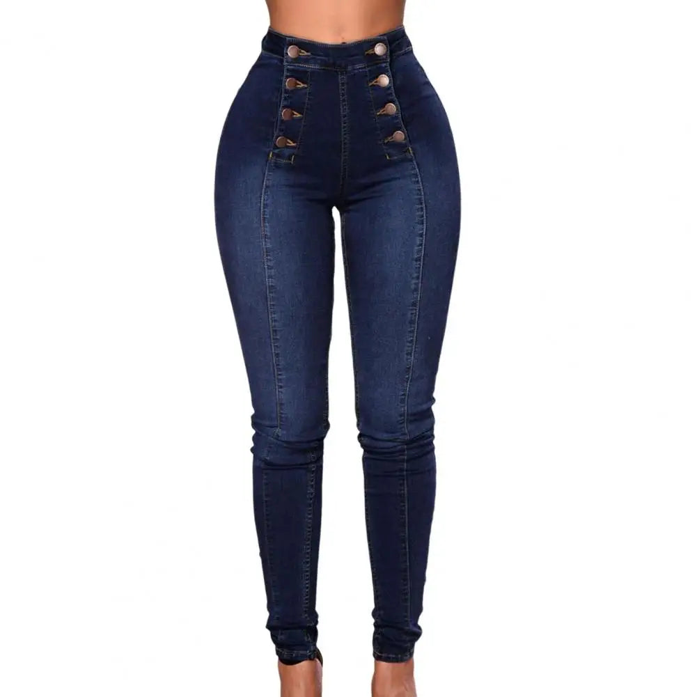 Vaqueros de cintura alta con botones decorativos y bolsillos para mujer, estilo push up, ajustados, cruzados, estilo urbano