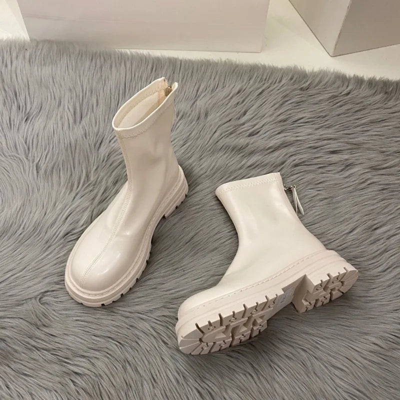 Ladies Shoes High Quality Back Zipper Women's New Round Toe Modern Boots Women Fashion Versatile Non-Slip Mid-Calf Boots