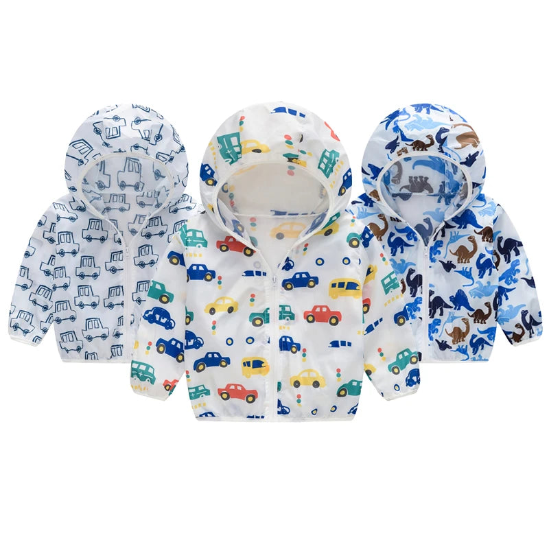 New Boys Sun Protective Jacket Thin Style Spring Summer Little Princess Coat Hooded Zipper Baby Outerwear Children's Clothing