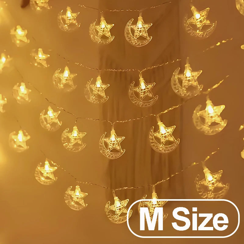 Guirnalda de luces navideñas de 1 a 10 metros con forma de copos de nieve, estrellas y lunas, ideal para fiestas navideñas, decoración del árbol, jardín y hogar.
