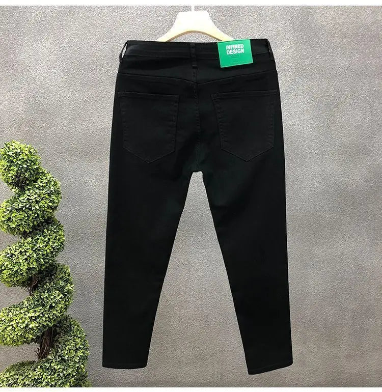 Fashion Luxury Designer Men's White Black Jeans Slim Fit Korean Style Stretch Denim Pants for Summer  Stretch  Skinny Jeans Male