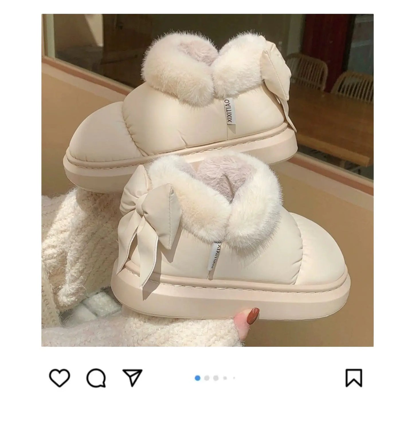 Bow Knot Short Ankle Snow Boots Women Winter Plush And Thick Insulation Waterproof PU Cotton Household Shoes Home Slipper Women