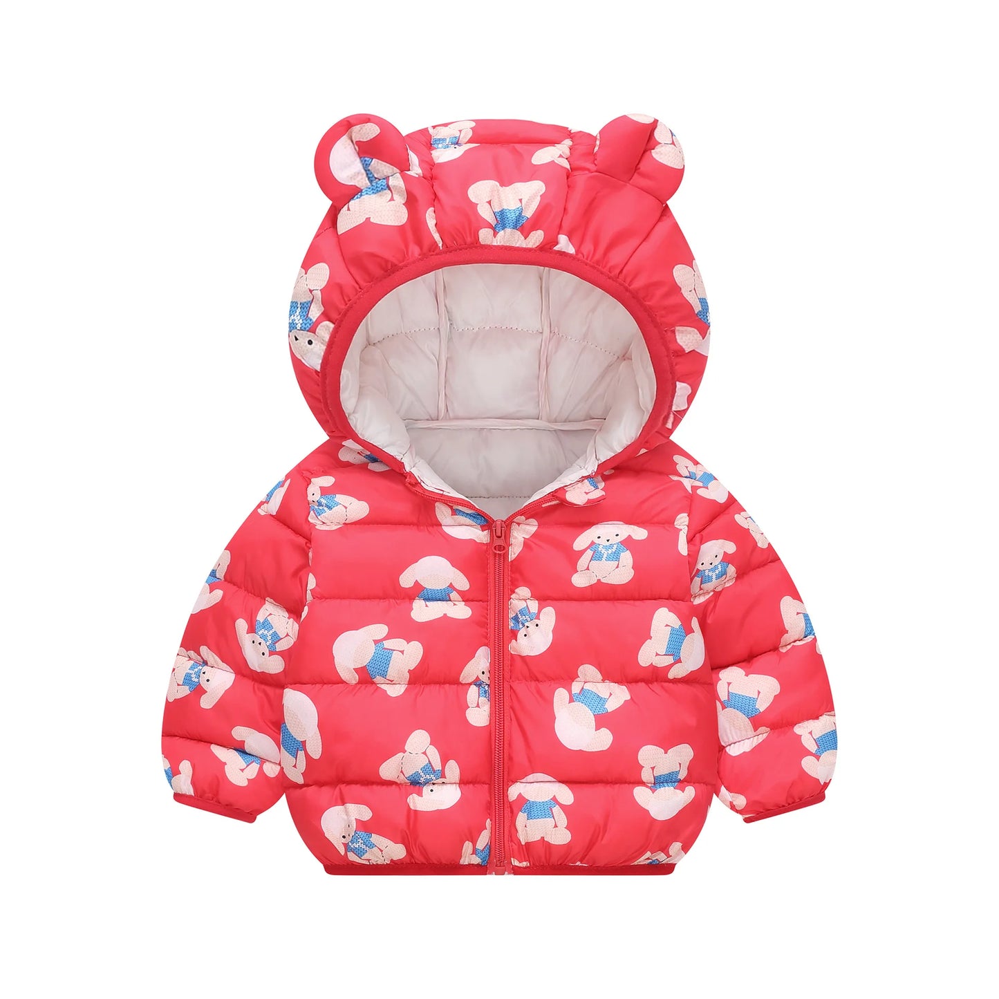 1-6Y Baby Cartoon Bear Ear Hooded Puffer Jackets Infant Warm Printed Winter Coats