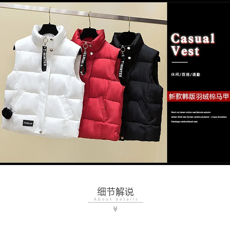 Woman Cotton Vest Winter Korean Style Buttons Zipper Solid Color High Neck Fashion woman's Vest Dropshipping Sale LDY002