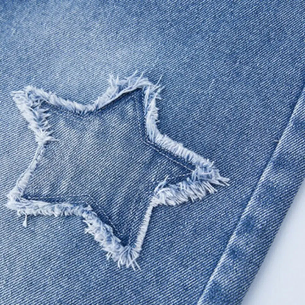 Embroidered Stars Teens Girl Jeans Loose High Waist Children Y2K Jeans Wide Leg Cowboy Pants Girls Denim Trousers Streetwear
