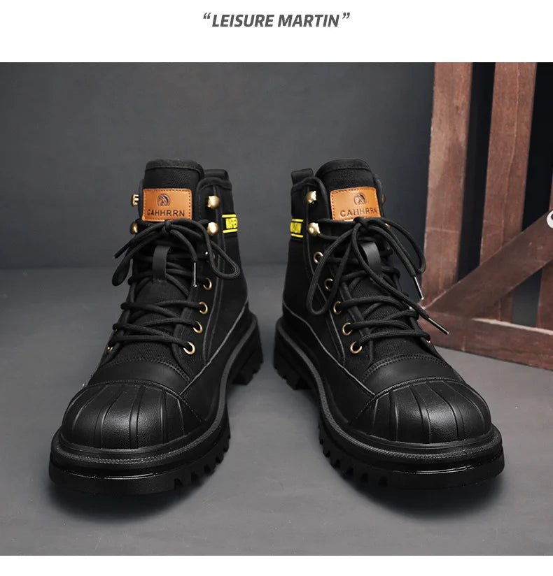 Botines de lona de caña alta para hombre, de diseño moderno, botas de trabajo para exteriores de alta calidad, botines de plataforma para motociclistas