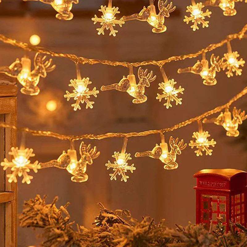 Guirnalda de luces navideñas de 1 a 10 metros con forma de copos de nieve, estrellas y lunas, ideal para fiestas navideñas, decoración del árbol, jardín y hogar.