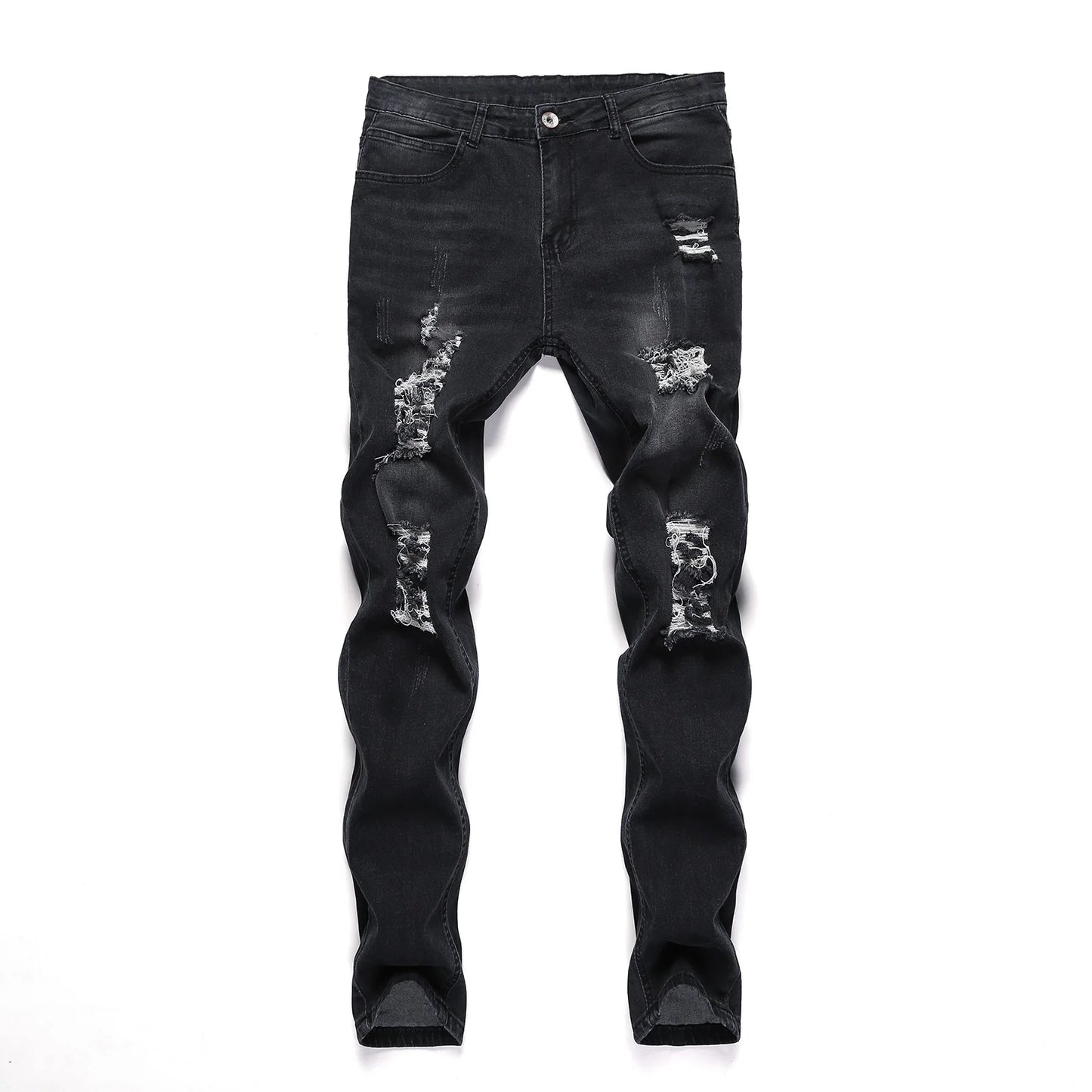 2025 New Fashion Street Style Ripped Skinny Jeans Men Vintage wash Solid Denim Trouser Mens Casual Slim fit pencil denim Pants