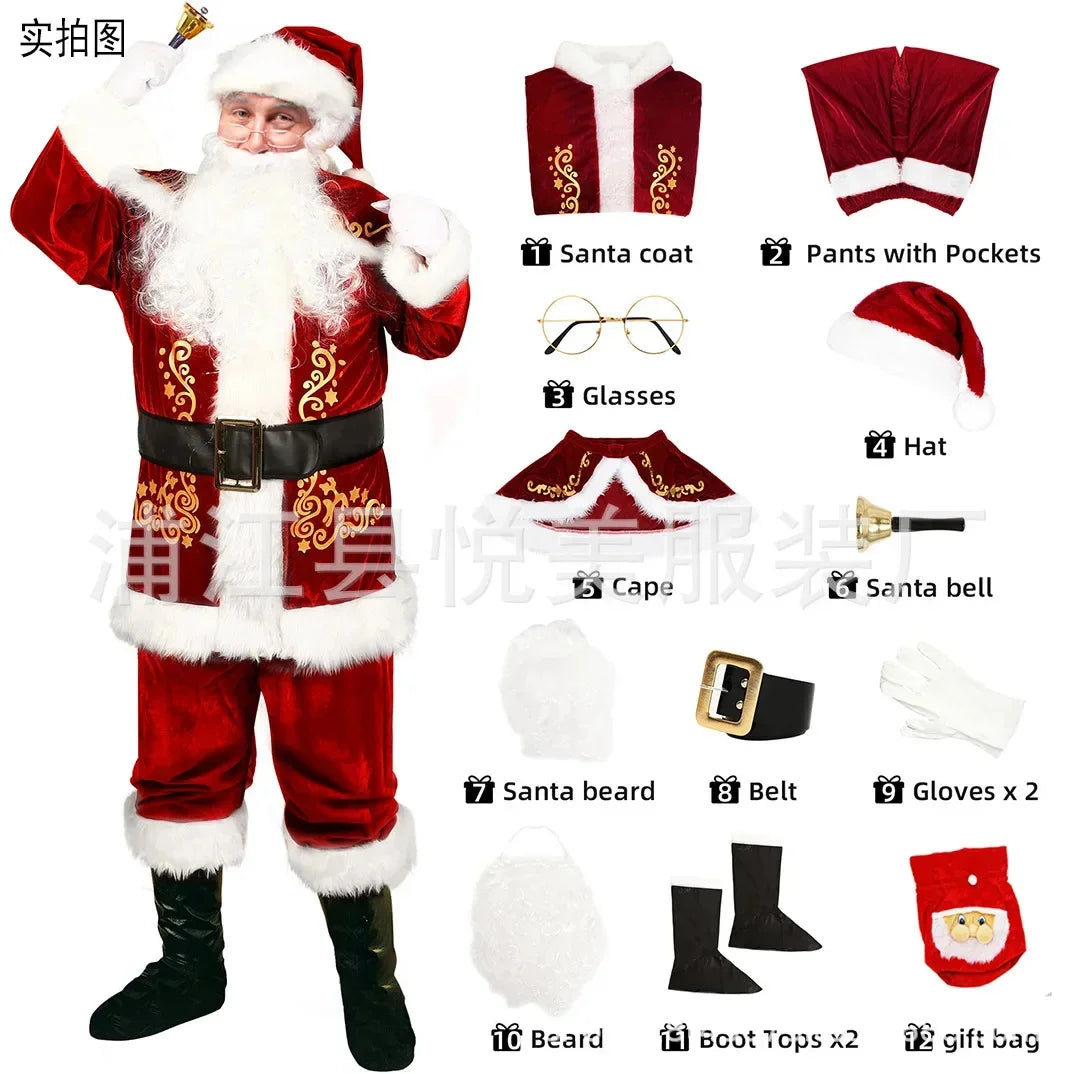 Disfraz de Papá Noel de primera calidad, conjunto de disfraces navideños, ropa de cosplay, Papá Noel friki, pelo verde, Grinch friki, ropa para actuaciones