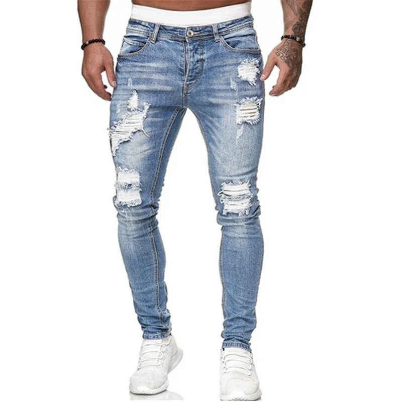 Fashion Black Ripped Skinny Jeans Men Harajuku Rip Pants Slim Jean Classic Elastic Cotton Slim Denim Male Clothing Streetwear