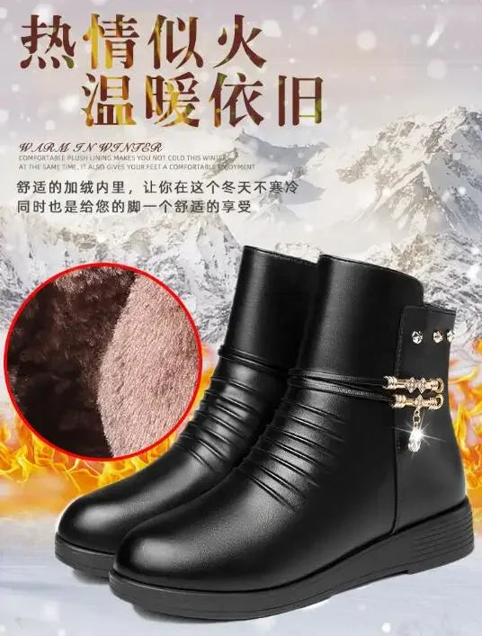 Solid Black NEW Women Luxury Brand Designer Snow Boots Metal Classic Furry Winter Warm Shoes Female Ankle Boot Women Botas Mujer
