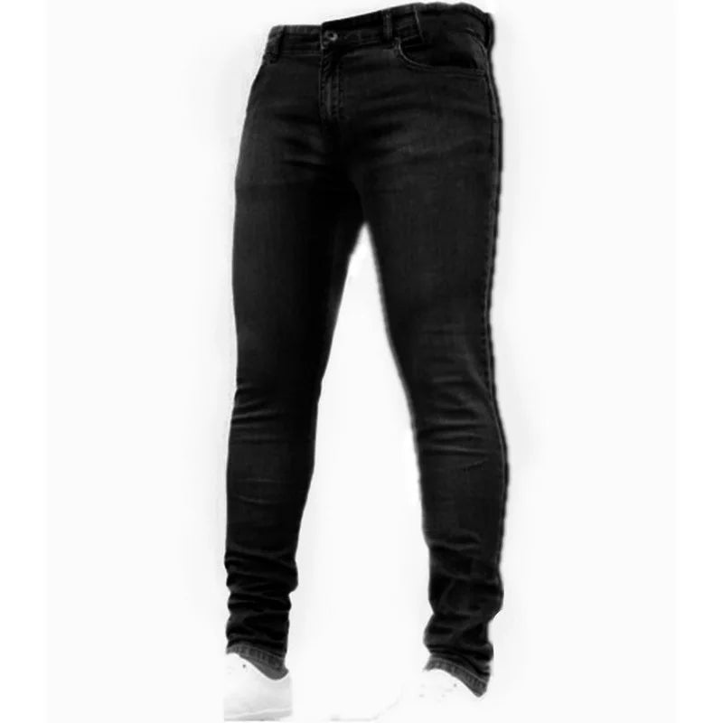Pantalones vaqueros para hombre, color liso, cintura media, ajustados, bolsillos, ligeramente elásticos, primavera 2024, largos hasta los tobillos, informales, con cremallera
