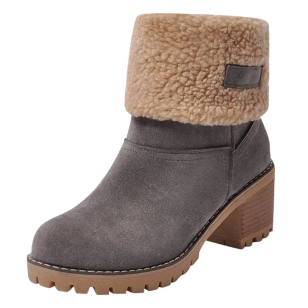 Botas de invierno para mujer, nuevas botas de nieve cálidas de piel, botines cómodos de lana con puños, cuñas de plataforma, zapatos de algodón, botas de media pantorrilla