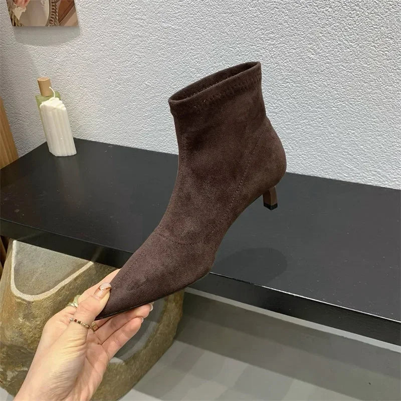Shoes for Women High Quality Elegant Ankle Women's Boots Fashion Back Zipper Solid Office and Career Sexy Pointed Toe Boots