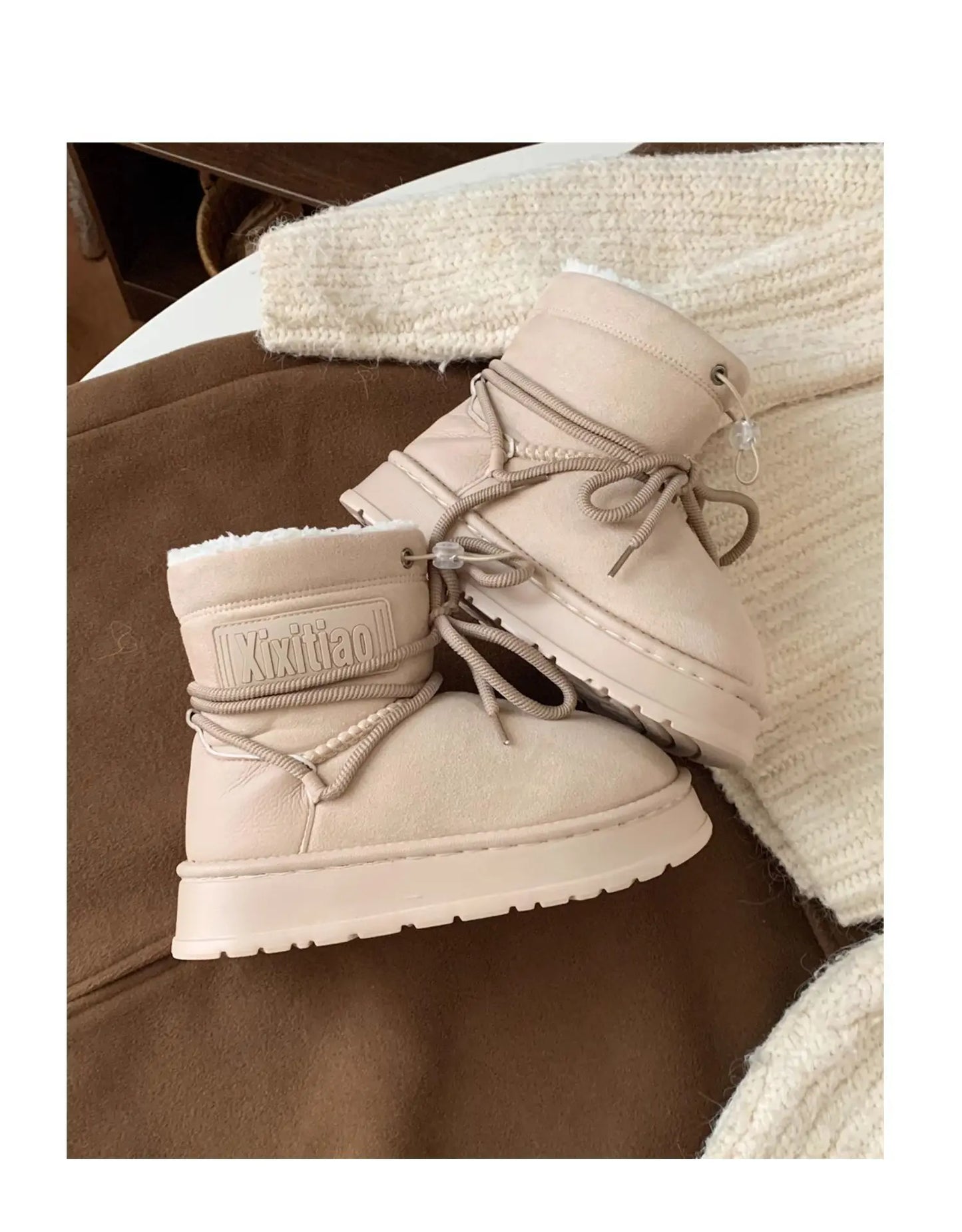 Women’s Snow Boot With Waterproof Lace Up Mid-Calf Outdoor Winter Deep Tread Rubber Sole