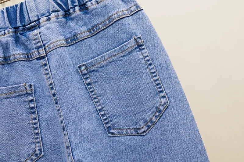 2-12 Year Old Girls Jeans Fashion Lace Elastic Denim Flared Pants Spring Autumn Solid Color Trousers Teenager Kids Girl Clothing