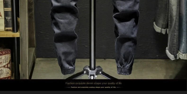 Pantalones vaqueros de mezclilla con cordón ajustable para hombre, versátiles, de moda para otoño, con cintura elástica, estilo harén, informales, para exteriores, 2022