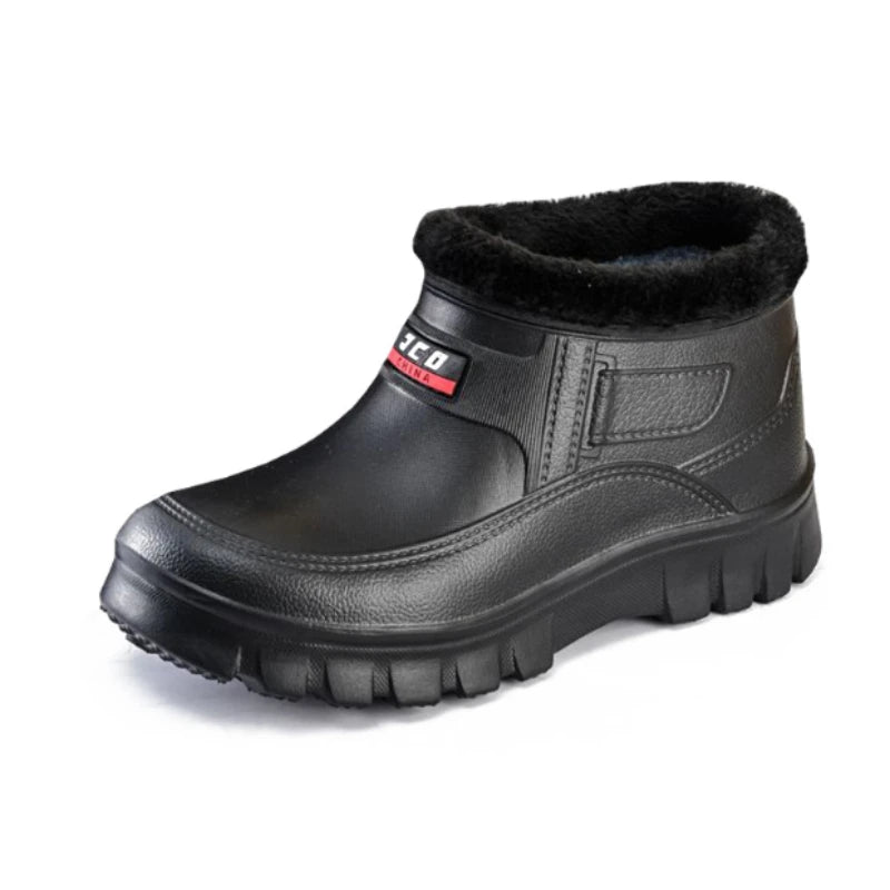 Winter Rain Boots Men Windproof Work Shoes Ankle EVA Rainboots Plush Warm Lightweight Black Slip On Anti-slip Wear-resistant