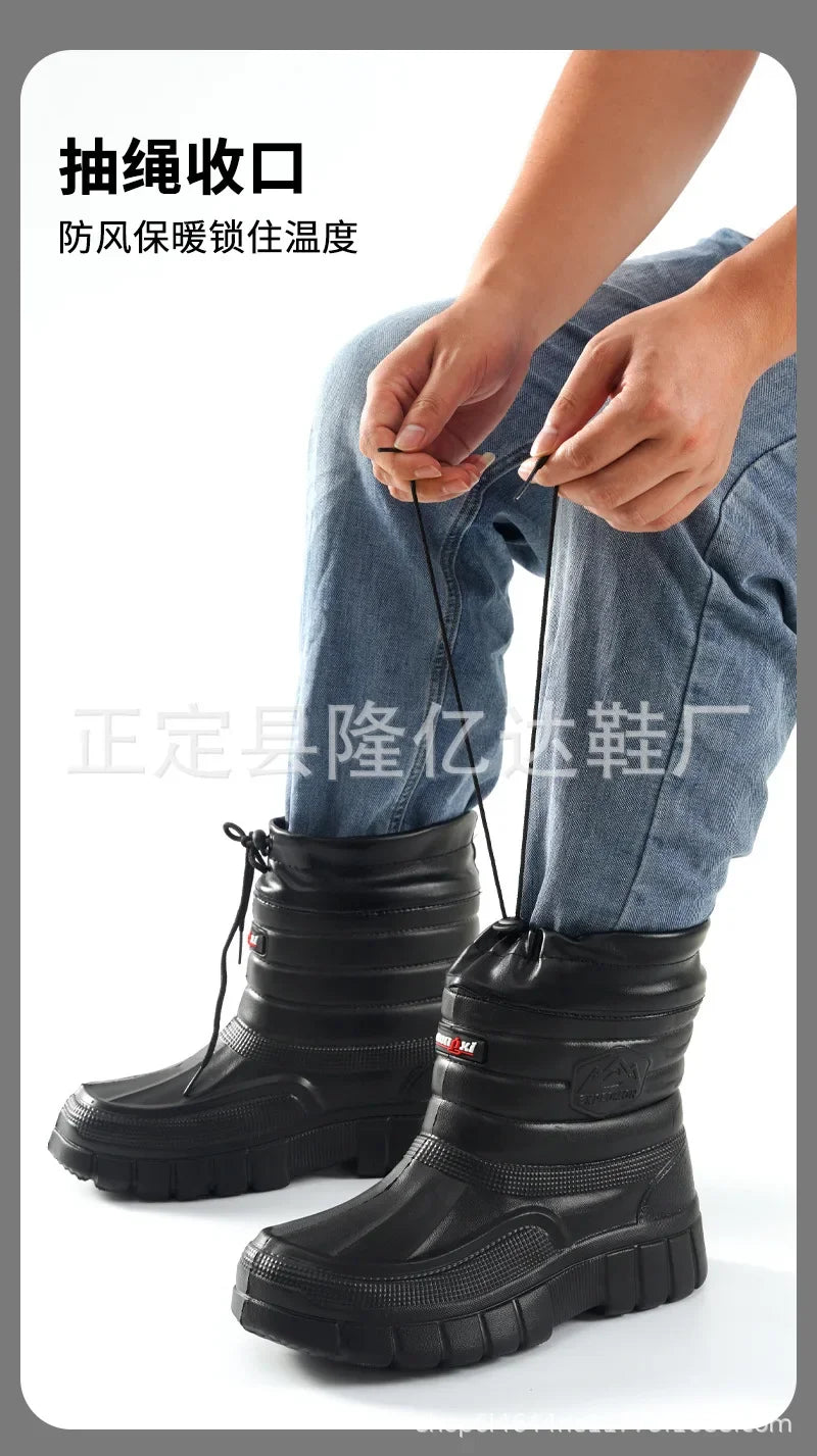 Botas de nieve para hombre, cálidas, gruesas y afelpadas, impermeables, antideslizantes, para la lluvia, ligeras y resistentes al desgaste, de algodón para el trabajo.