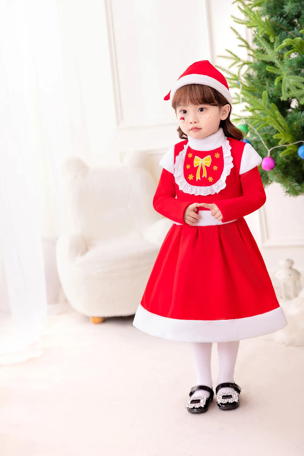 Vestido rojo navideño con capucha para niñas, ideal para el jardín de infancia, la escuela o cualquier ocasión. Disfraz cómodo para fiestas navideñas.