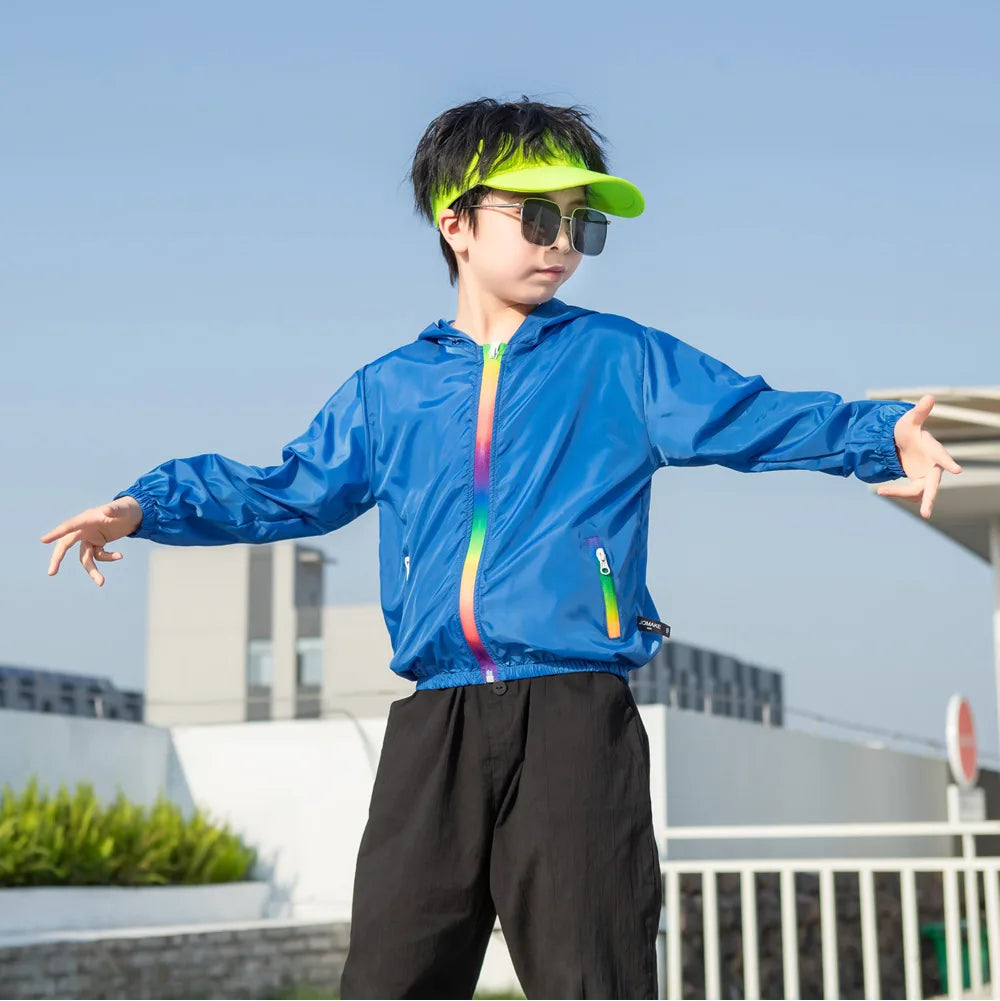 Children's Summer Thin Sun-protective Jacket Boys Girls Breathable Hooded Zipper Solid Lightweight Coat Jackets Clothing