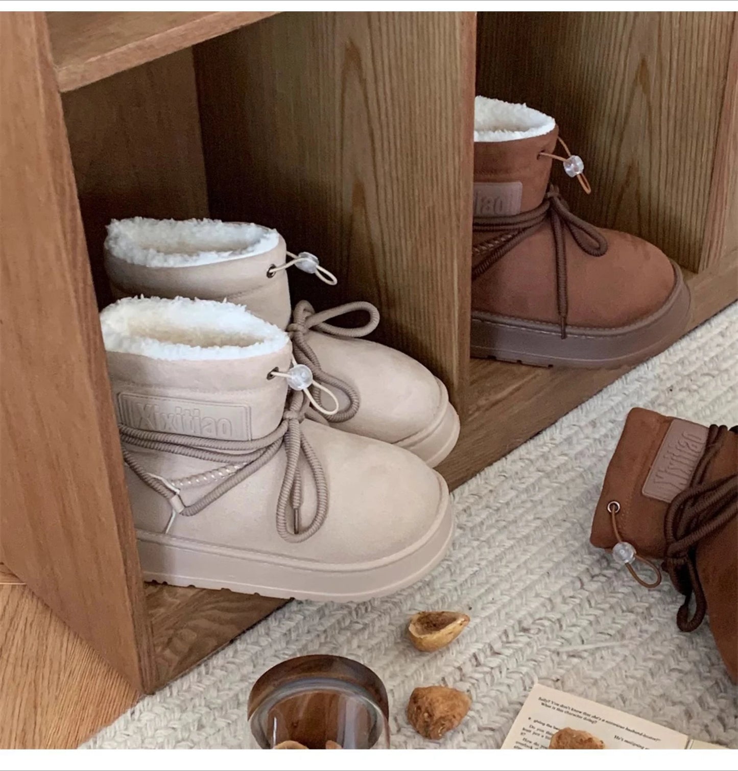 Women’s Snow Boot With Waterproof Lace Up Mid-Calf Outdoor Winter Deep Tread Rubber Sole