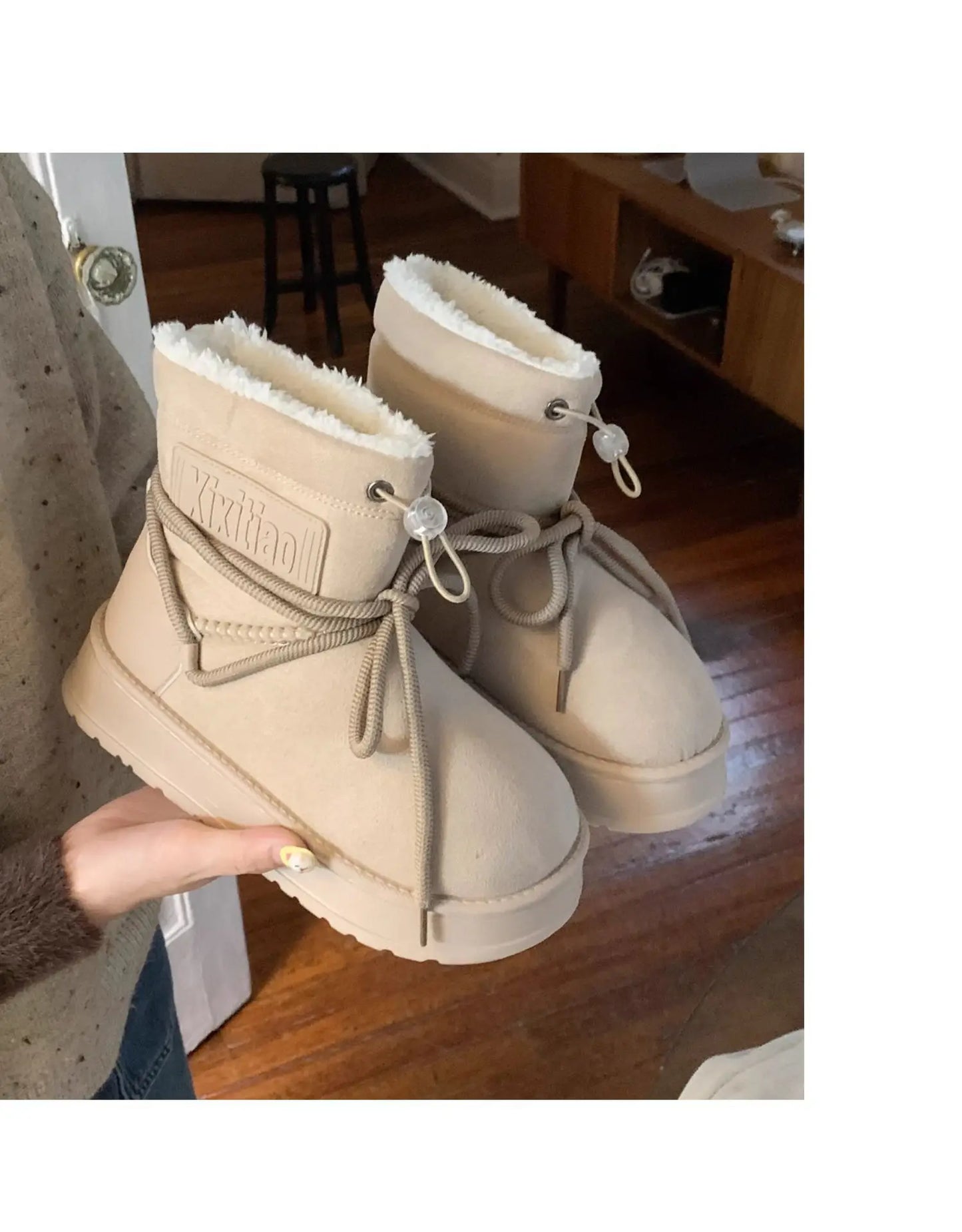 Women’s Snow Boot With Waterproof Lace Up Mid-Calf Outdoor Winter Deep Tread Rubber Sole