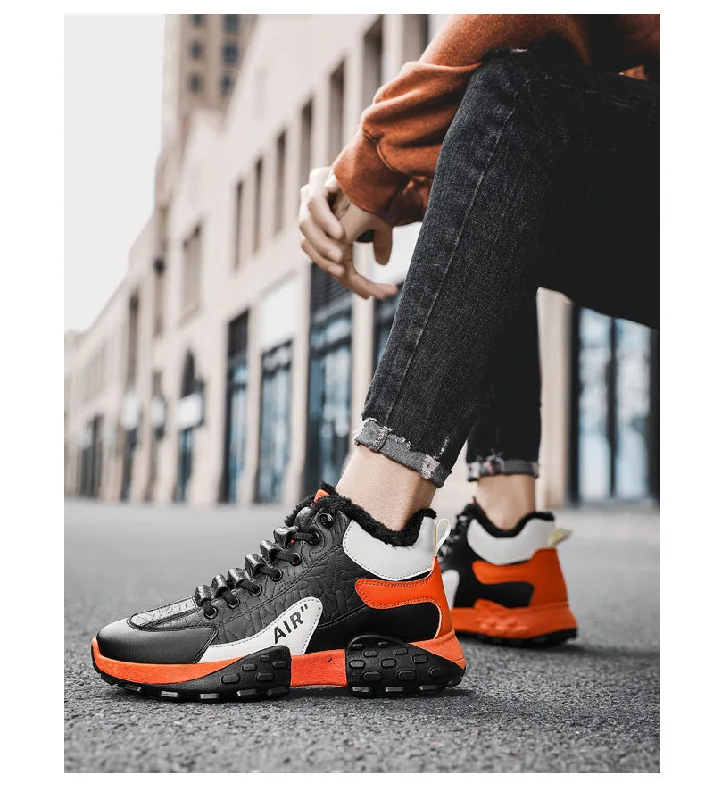 Zapatos de plataforma cálidos de algodón para hombre, zapatillas gruesas para hombre, zapatos vulcanizados de invierno, zapatillas casuales de moda para hombre, botas de nieve de caña alta