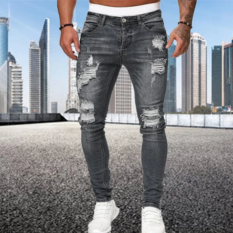 Fahsion Jeans Men Pants Wash Solid Color Multi Pockets Denim Mid Waist Cargo Jeans Plus Size  Casual Trousers Male Daily Wear