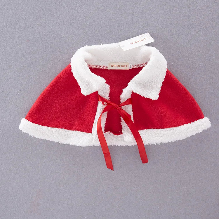 Ensemble robe à manches longues, châle et bonnet de Père Noël pour fille, idéal pour le Nouvel An et les fêtes de Noël. Vêtements rouges pour le carnaval et le carnaval.