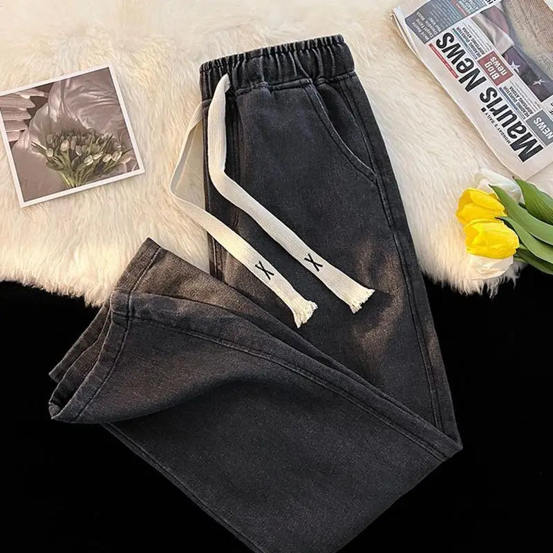 2023 New Spring And Winter Wide-leg Jeans Women Loose Straight Leg All Draped Trousers Students High-waisted Nine-point Pants