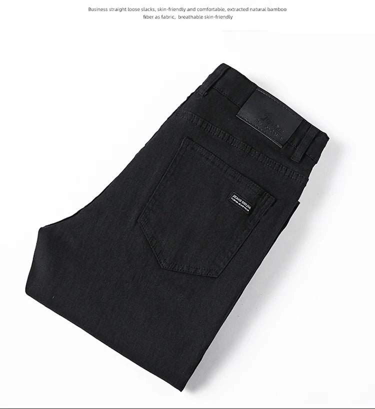 Pantalones vaqueros clásicos de marca avanzada para hombre, de primavera, suaves y elásticos, color negro, talla 28-40