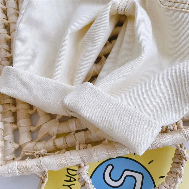 Pantalones vaqueros de otoño e invierno, nuevos, de cintura alta, de color liso, cálidos, ropa para niños, ropa para niñas, ropa para niños.