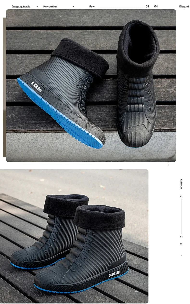 Nuevas botas impermeables de caña corta para hombre y mujer, forradas con forro polar, cálidas, antideslizantes, resistentes al desgaste, ideales para la lluvia y el exterior.